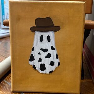 Hand-Painted Ghost Canvas Art in Mustard Yellow
